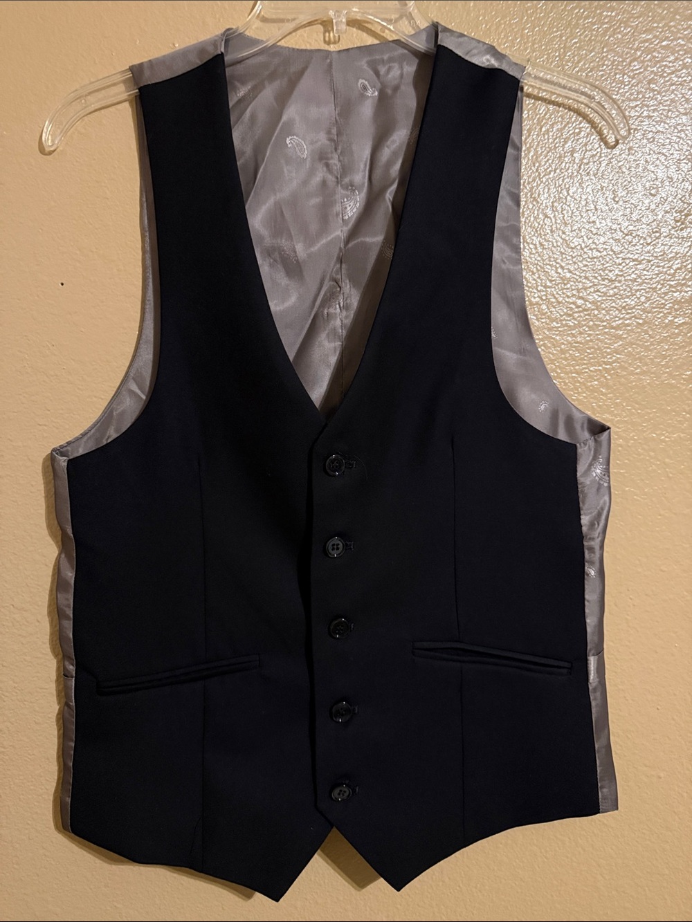 Men's Black Formal Dress Vest with Silver Lining